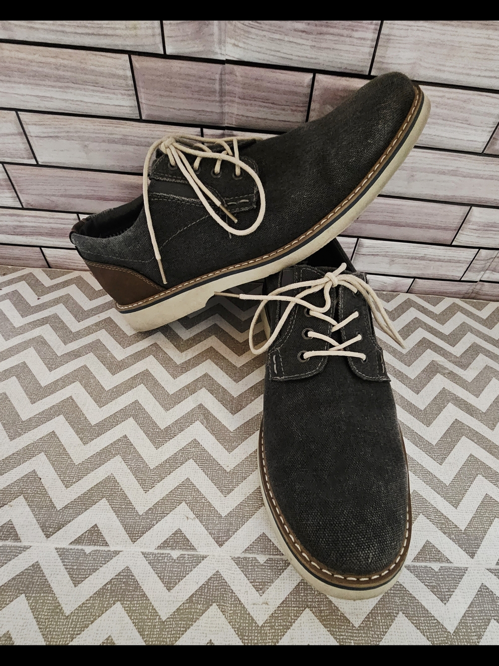 Nunn Bush Barklay Canvas Oxford Shoes Denim Blue Charcoal Gel Footbed Mens 10.5